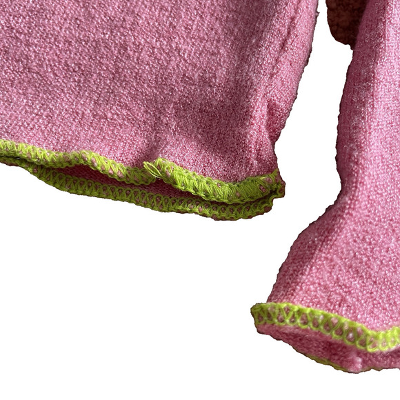 RELAIS Knitware Pink Top S VTG 90s Y2K Lettuce Trim Mean Girls Coquette Fitted - Picture 3 of 9